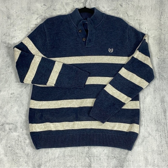Chaps Mock Neck Sweater Sz Large Cotton Blue Stripe - Picture 1 of 9